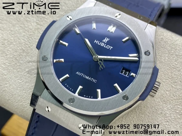 HUBLOT Classic Fusion 42mm 542.NX.7170.LR Titanium WWF 1:1 Best Edition Blue Dial on Blue Gummy Strap A2892 - Super Clone Watch | 1:1 Best Version