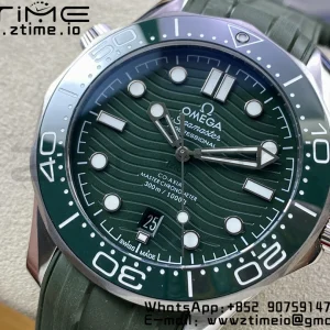 OMEGA Seamaster Diver 300M VSF 1:1 Best Edition Πράσινο κεραμικό πράσινο καντράν σε μπλε λουράκι από καουτσούκ A8800 V2 - Super Clone Watch | 1:1 Best Version