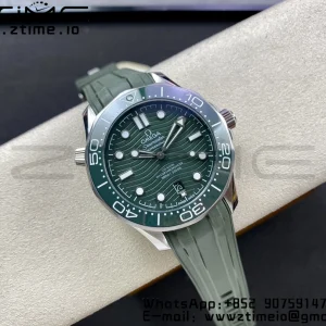 OMEGA Seamaster Diver 300M VSF 1:1 Best Edition Πράσινο κεραμικό πράσινο καντράν σε μπλε λουράκι από καουτσούκ A8800 V2 - Super Clone Watch | 1:1 Best Version