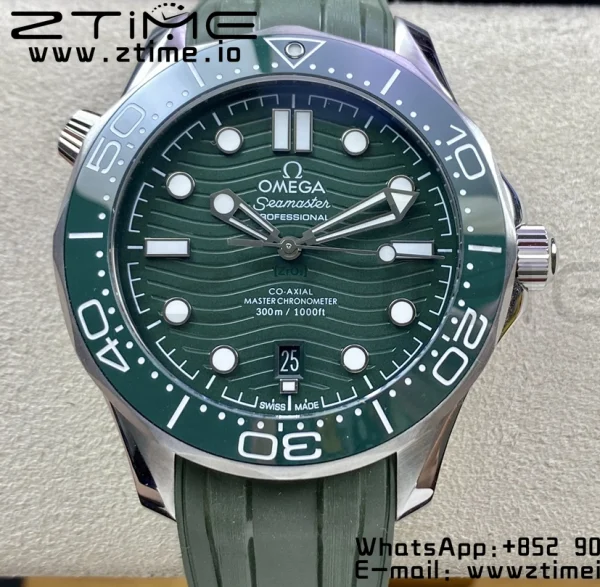 OMEGA Seamaster Diver 300M VSF 1:1 Best Edition Πράσινο κεραμικό πράσινο καντράν σε μπλε λουράκι από καουτσούκ A8800 V2 - Super Clone Watch | 1:1 Best Version