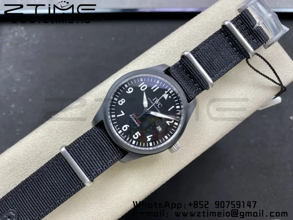 IWC Mark XVIII IW326906 Black Ceramic M+F 1:1 Best Edition Black Dial on Black ue Nylon Strap A35111 - Super Clone Watch | 1:1 Best Version