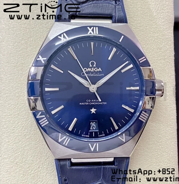 OMEGA Constellation Blue Ceramic SS VSF 1:1 Best Edition Blue Dial on Blue Gummy Strap A8900 Super Clone - Super Clone Watch | 1:1 Best Version