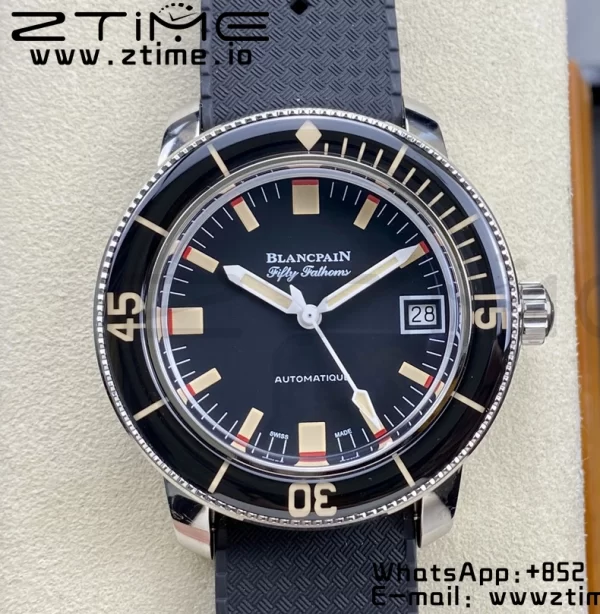 Blancpain Fifty Fathoms 5008B Barakuda SS 1:1 GSF Best Edition Black Dial on Black Rubber Strap A1151 - Super Clone Watch | 1:1 Best Version