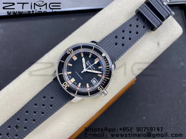 Blancpain Fifty Fathoms 5008B Barakuda SS 1:1 GSF Best Edition Black Dial on Black Rubber Strap A1151 - Super Clone Watch | 1:1 Best Version
