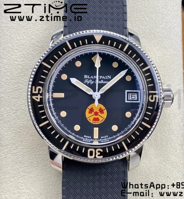 Blancpain Fifty Fathoms 5008D No Rad SS 1:1 GSF Best Edition Black Dial on Black Rubber Strap A1151 - Super Clone Watch | 1:1 Best Version