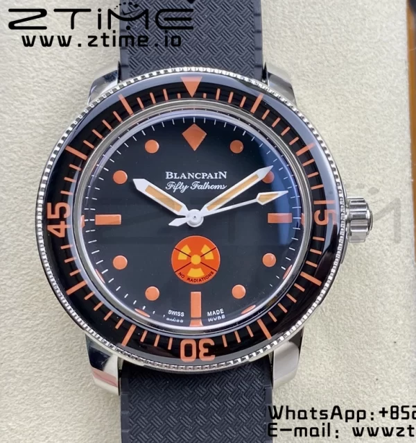 Blancpain Fifty Fathoms 5008E No Rad Only Watch SS 1:1 GSF Best Edition Black Dial on Black Rubber Strap A1151 - Super Clone Watch | 1:1 Best Version