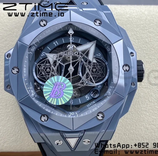 HUBLOT Big Bang Sang Bleu 418.FX.8007.RX.MXM21 Gray Ceramic BBF Best Edition Gray Dial on Gray Rubber Strap A1240 - Super Clone Watch | 1:1 Best Version