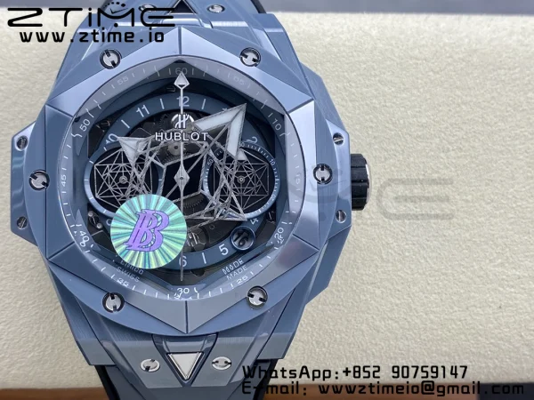 HUBLOT Big Bang Sang Bleu 418.FX.8007.RX.MXM21 Gray Ceramic BBF Best Edition Gray Dial on Gray Rubber Strap A1240 - Super Clone Watch | 1:1 Best Version