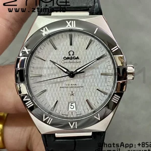 OMEGA  Constellation White Ceramic SS VSF 1:1 Best Edition White Dial on Black Gummy Strap A8900 Super Clone - Super Clone Watch | 1:1 Best Version