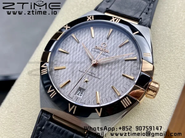OMEGA Constellation Black Ceramic SS/RG VSF 1:1 Best Edition White Dial on Black Gummy Strap A8900 Super Clone - Super Clone Watch | 1:1 Best Version