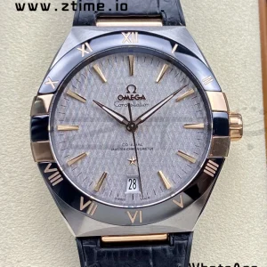 OMEGA Constellation Black Ceramic SS/RG VSF 1:1 Best Edition White Dial on Black Gummy Strap A8900 Super Clone - Super Clone Watch | 1:1 Best Version