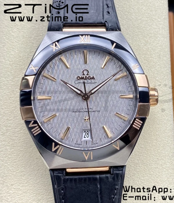 OMEGA Constellation Black Ceramic SS/RG VSF 1:1 Best Edition White Dial on Black Gummy Strap A8900 Super Clone - Super Clone Watch | 1:1 Best Version
