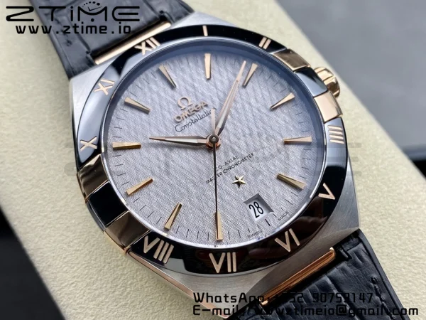 OMEGA Constellation Black Ceramic SS/RG VSF 1:1 Best Edition White Dial on Black Gummy Strap A8900 Super Clone - Super Clone Watch | 1:1 Best Version
