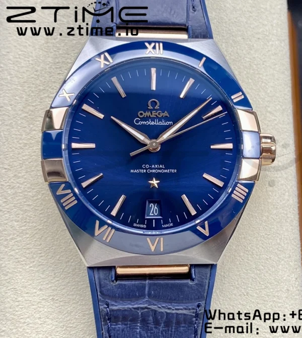 OMEGA Constellation Blue Ceramic SS VSF 1:1 Best Edition Blue Dial on Blue Gummy Strap A8900 Super Clone - Super Clone Watch | 1:1 Best Version