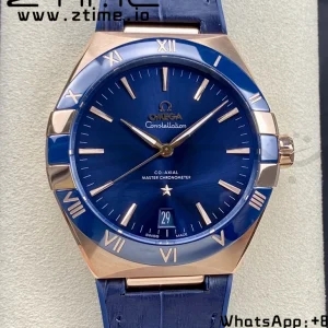 OMEGA Constellation Black Ceramic RG VSF 1:1 Best Edition Blue Dial on Blue Gummy Strap A8900 Super Clone - Super Clone Watch | 1:1 Best Version