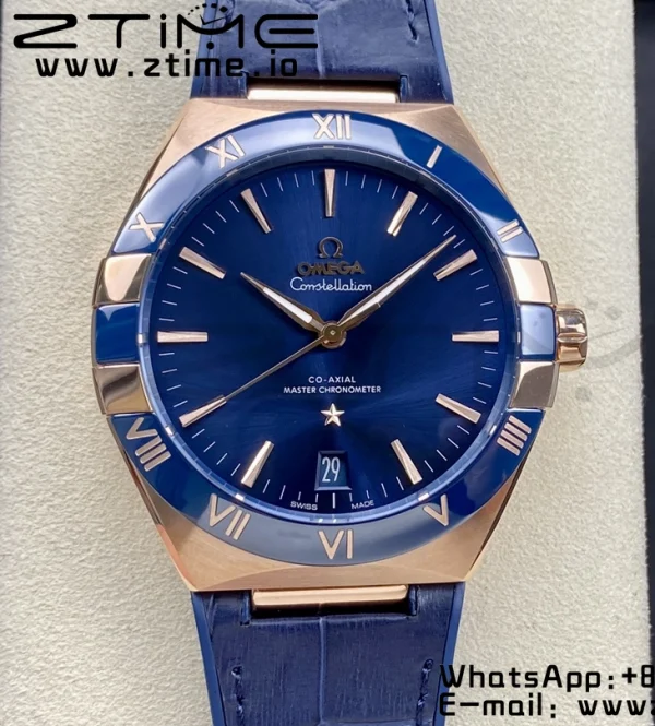 OMEGA Constellation Black Ceramic RG VSF 1:1 Best Edition Blue Dial on Blue Gummy Strap A8900 Super Clone - Super Clone Watch | 1:1 Best Version
