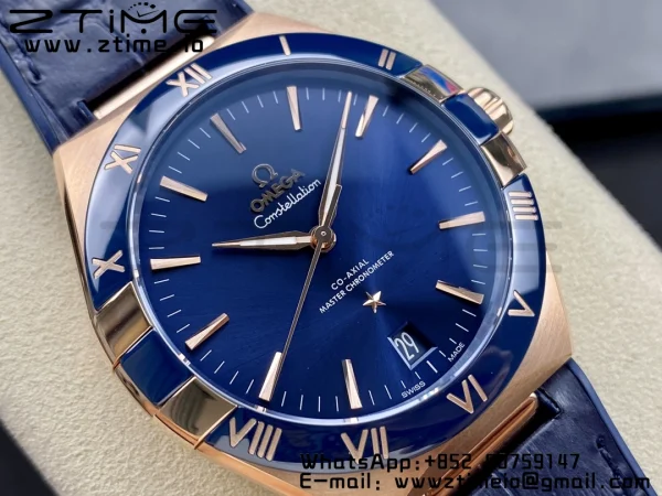 OMEGA Constellation Black Ceramic RG VSF 1:1 Best Edition Blue Dial on Blue Gummy Strap A8900 Super Clone - Super Clone Watch | 1:1 Best Version