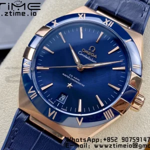 OMEGA Constellation Black Ceramic RG VSF 1:1 Best Edition Blue Dial on Blue Gummy Strap A8900 Super Clone - Super Clone Watch | 1:1 Best Version