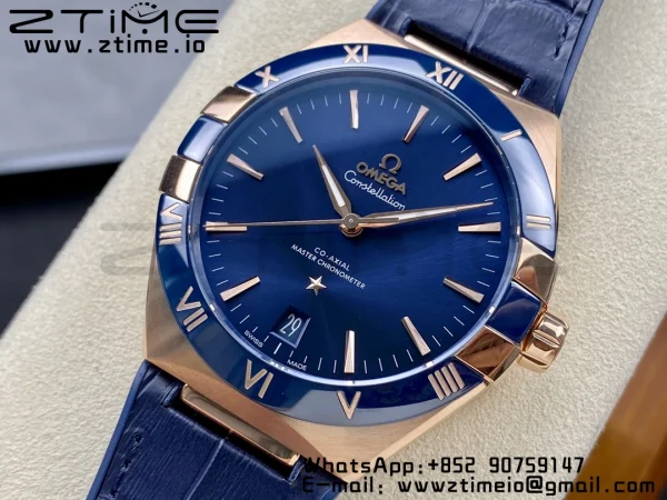 OMEGA Constellation Black Ceramic RG VSF 1:1 Best Edition Blue Dial on Blue Gummy Strap A8900 Super Clone - Super Clone Watch | 1:1 Best Version