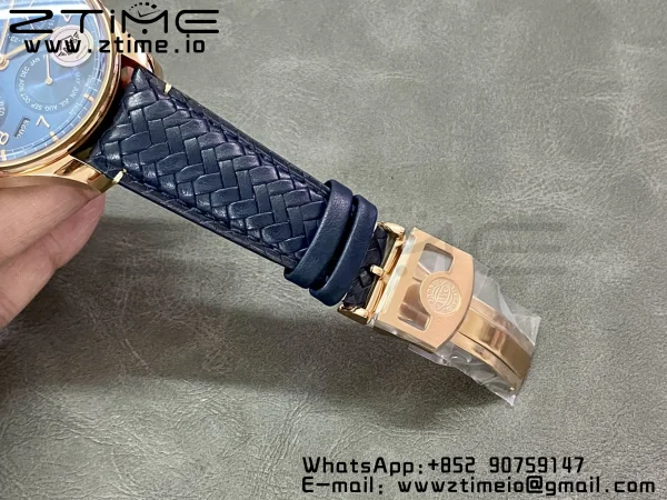 IWC Portugieser Ikuinen kalenteri IW503312 RG APSF 1:1 Best Edition Blue Dial sininen kudottu nahkahihna A52610 Clone - Super Clone Watch | 1:1 Paras versio