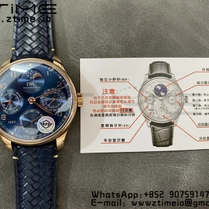 IWC Portugieser Ikuinen kalenteri IW503312 RG APSF 1:1 Best Edition Blue Dial sininen kudottu nahkahihna A52610 Clone - Super Clone Watch | 1:1 Paras versio
