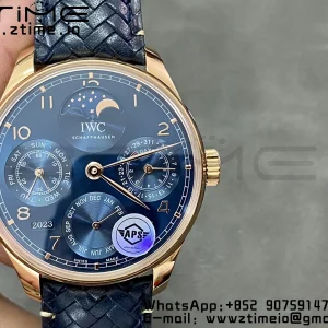 IWC Portugieser Ikuinen kalenteri IW503312 RG APSF 1:1 Best Edition Blue Dial sininen kudottu nahkahihna A52610 Clone - Super Clone Watch | 1:1 Paras versio
