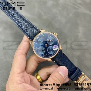 IWC Portugieser Ikuinen kalenteri IW503312 RG APSF 1:1 Best Edition Blue Dial sininen kudottu nahkahihna A52610 Clone - Super Clone Watch | 1:1 Paras versio