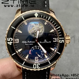 Blancpain Fifty Fathoms Tourbillon RG Real PR JBF Best Edition Black Dial on Black Nylon Strap (Free Extra Strap) - Super Clone Watch | 1:1 Best Version