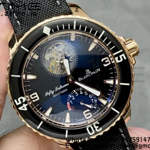 Blancpain Fifty Fathoms Tourbillon RG Real PR JBF Best Edition Black Dial on Black Nylon Strap (Free Extra Strap) - Super Clone Watch | 1:1 Best Version