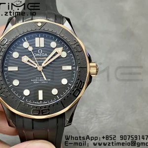 オメガ シーマスター ダイバー 300M 43.5mm VSF 1:1 ベストエディション セラミックケース ブラックダイアル RGマーカー ブラックラバーストラップ A8806 - スーパークローンウォッチ｜1:1 ベストバージョン
