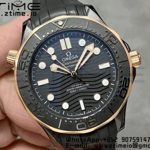 OMEGA Seamaster Diver 300M 43.5mm VSF 1:1 Best Edition Ceramic Case Black Dial RG Marker on Black Rubber Strap A8806 - Super Clone Watch | 1:1 Best Version
