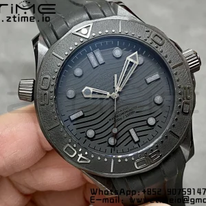 OMEGA SEAMASTER 300M 43.5MM BLACK CERAMIC VSF 1:1 BEST EDITION BLACK DIAL ON BLACK RUBBER STRAP A8806 - Super Clone Watch | 1:1 Best Version