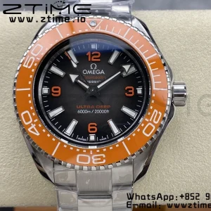 OMEGA  Seamaster 6000M Ultra Deep SS VSF 1:1 Best Edition Brown Dial Orange Bezel on SS Bracelet A8912 Super Clone - Super Clone Watch | 1:1 Best Version