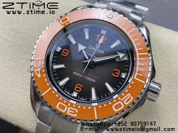 OMEGA  Seamaster 6000M Ultra Deep SS VSF 1:1 Best Edition Brown Dial Orange Bezel on SS Bracelet A8912 Super Clone - Super Clone Watch | 1:1 Best Version