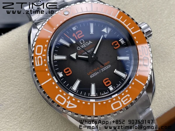 OMEGA  Seamaster 6000M Ultra Deep SS VSF 1:1 Best Edition Brown Dial Orange Bezel on SS Bracelet A8912 Super Clone - Super Clone Watch | 1:1 Best Version