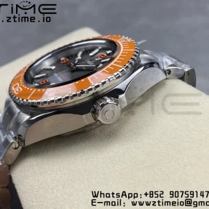 OMEGA  Seamaster 6000M Ultra Deep SS VSF 1:1 Best Edition Brown Dial Orange Bezel on SS Bracelet A8912 Super Clone - Super Clone Watch | 1:1 Best Version