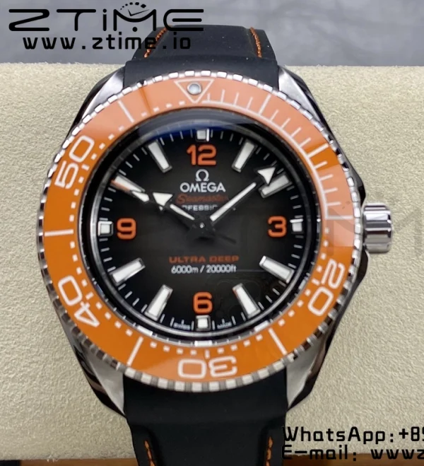 OMEGA  Seamaster 6000M Ultra Deep SS VSF 1:1 Best Edition Brown Dial Orange Bezel on Gray Nylon Strap A8912 Super Clone - Super Clone Watch | 1:1 Best Version