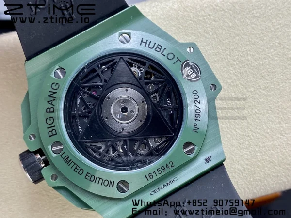 HUBLOT Big Bang Sang Bleu 418.GX.5207.RX.MXM22 Green Ceramic BBF Best Edition GreenDial on GreenRubber Strap A1240 - Super Clone Watch | 1:1 Best Version