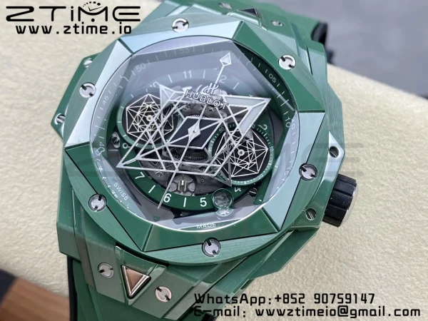HUBLOT Big Bang Sang Bleu 418.GX.5207.RX.MXM22 Green Ceramic BBF Best Edition GreenDial on GreenRubber Strap A1240 - Super Clone Watch | 1:1 Best Version