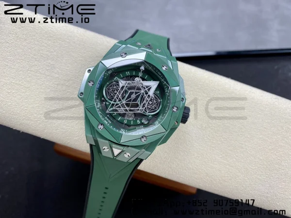 HUBLOT Big Bang Sang Bleu 418.GX.5207.RX.MXM22 Green Ceramic BBF Best Edition GreenDial on GreenRubber Strap A1240 - Super Clone Watch | 1:1 Best Version