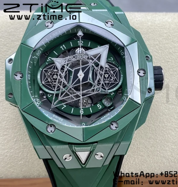 HUBLOT Big Bang Sang Bleu 418.GX.5207.RX.MXM22 Green Ceramic BBF Best Edition GreenDial on GreenRubber Strap A1240 - Super Clone Watch | 1:1 Best Version