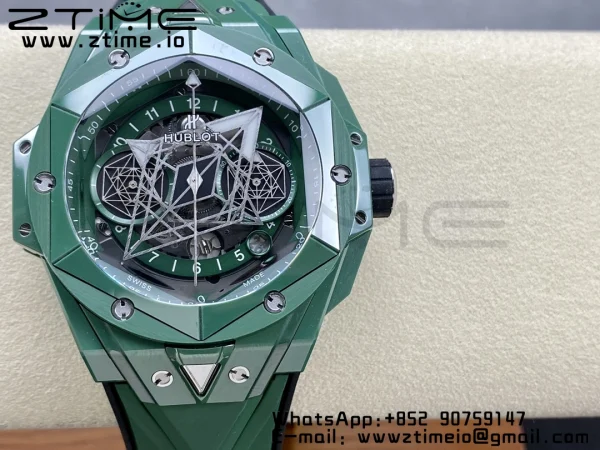 HUBLOT Big Bang Sang Bleu 418.GX.5207.RX.MXM22 Green Ceramic BBF Best Edition GreenDial on GreenRubber Strap A1240 - Super Clone Watch | 1:1 Best Version