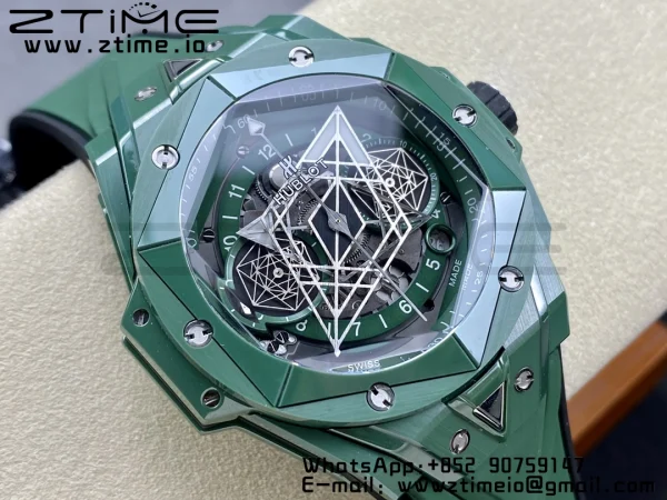 HUBLOT Big Bang Sang Bleu 418.GX.5207.RX.MXM22 Green Ceramic BBF Best Edition GreenDial on GreenRubber Strap A1240 - Super Clone Watch | 1:1 Best Version