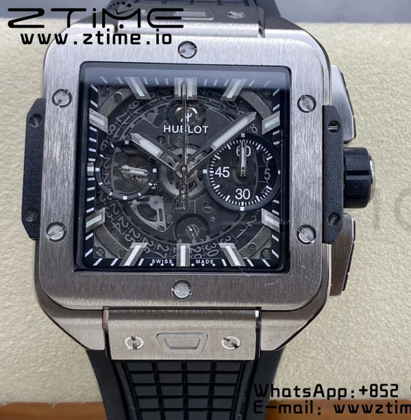 HUBLOT Square Bang Unico 42mm 821.NX.0170.RX Titan BBF 1:1 Best Edition Skelett Zifferblatt auf schwarzem Kautschukband A1280 - Super Clone Watch | 1:1 Best Version