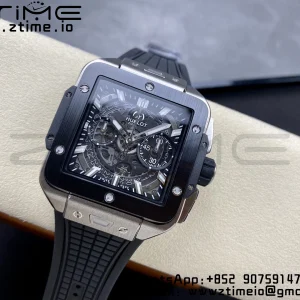 HUBLOT Square Bang Unico 42mm 821.NM.0170.RX Titanium BBF 1:1 Best Edition Skeleton Dial Ceramic Bezel on Black Rubber Strap A1280 - Super Clone Watch | 1:1 Best Version