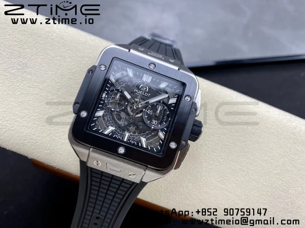 HUBLOT Square Bang Unico 42mm 821.NM.0170.RX Titanium BBF 1:1 Best Edition Skeleton Dial Ceramic Bezel on Black Rubber Strap A1280 - Super Clone Watch | 1:1 Best Version