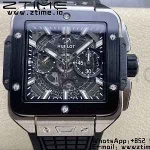 HUBLOT Square Bang Unico 42mm 821.NM.0170.RX Titanium BBF 1:1 Best Edition Skeleton Dial Ceramic Bezel on Black Rubber Strap A1280 - Super Clone Watch | 1:1 Best Version