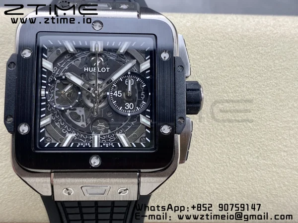 HUBLOT Square Bang Unico 42mm 821.NM.0170.RX Titanium BBF 1:1 Best Edition Skeleton Dial Ceramic Bezel on Black Rubber Strap A1280 - Super Clone Watch | 1:1 Best Version