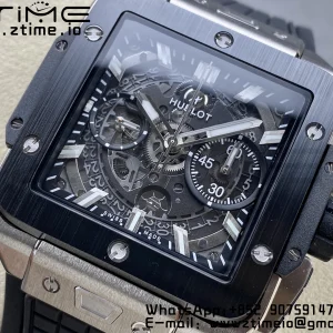 HUBLOT Square Bang Unico 42mm 821.NM.0170.RX Titanium BBF 1:1 Best Edition Skeleton Dial Ceramic Bezel on Black Rubber Strap A1280 - Super Clone Watch | 1:1 Best Version