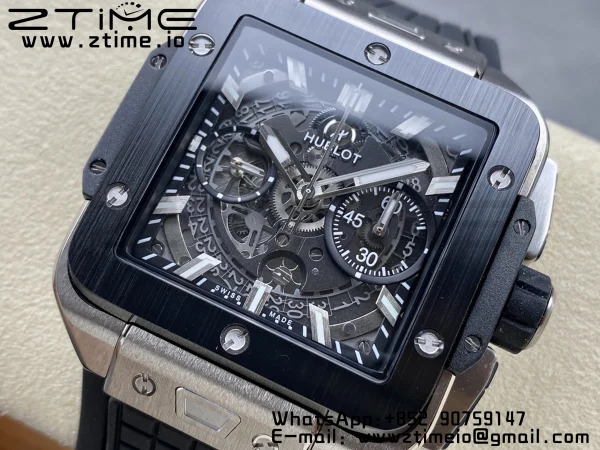 HUBLOT Square Bang Unico 42mm 821.NM.0170.RX Titanium BBF 1:1 Best Edition Skeleton Dial Ceramic Bezel on Black Rubber Strap A1280 - Super Clone Watch | 1:1 Best Version